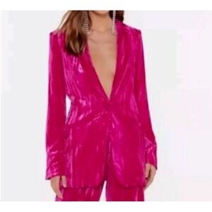 Nasty Gal Hot Pink Premium Crushed Velvet Tailored BLAZER US Sz 12 Oversize